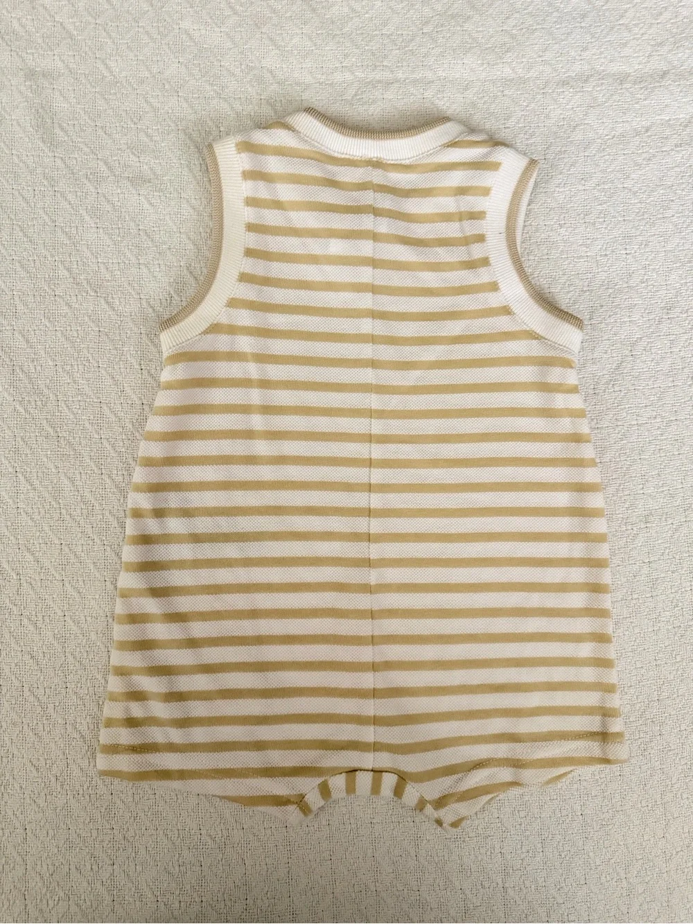 Buster Brown Cream and Yellow Striped Embroidered Hippo Sleeveless Romper